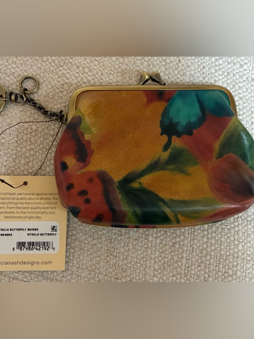 Patricia Nash NWT Multicolor Floral Leather Coin Pouch Keychain - Picture 6 of 11
